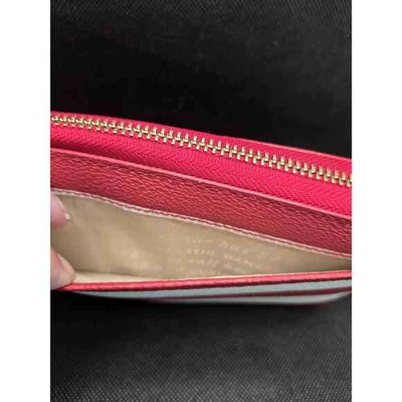 KATE SPADE NEDA EMPIRE RED/CREAM STRIPED ZIP AROUND WALLET Clean Excellent - Picture 5 of 8
